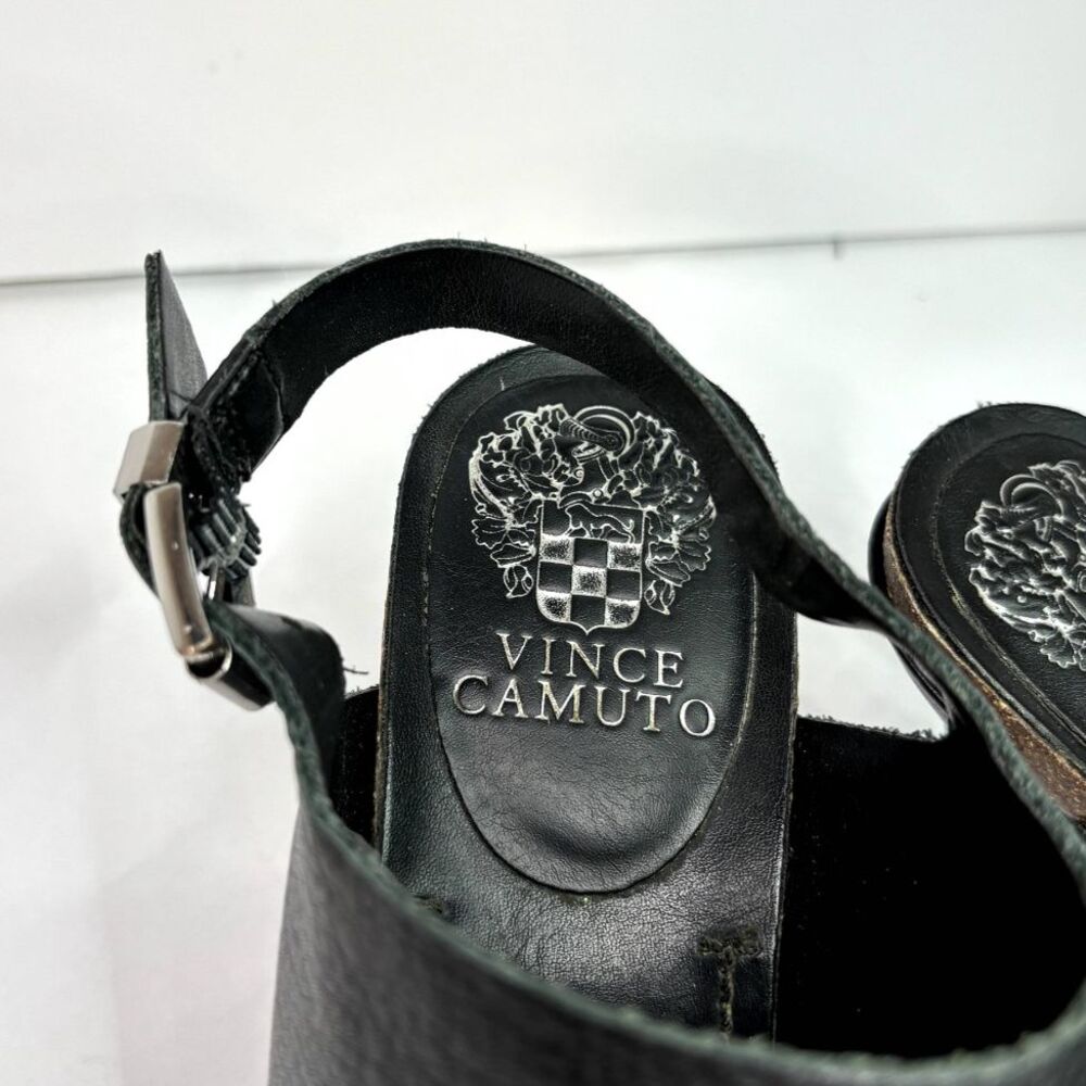 Vince Camuto Black Leather Strap Slingback Kitten Heels Sandals Womens Designer - Picture 10 of 11